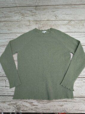 Minnie Rose Sage Green Distressed 100% Cashmere Ultralight Knit Sweater Sz Small